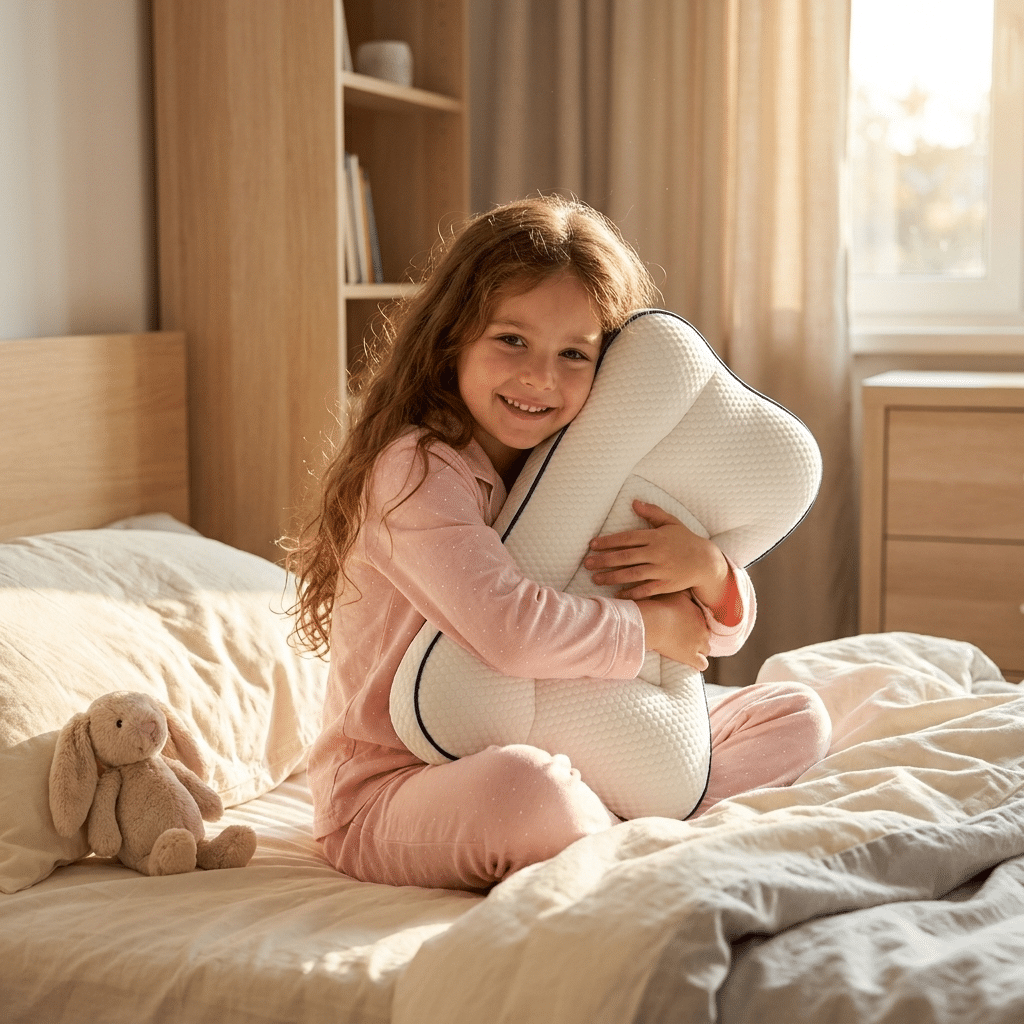 Oreiller enfant fille heureuse